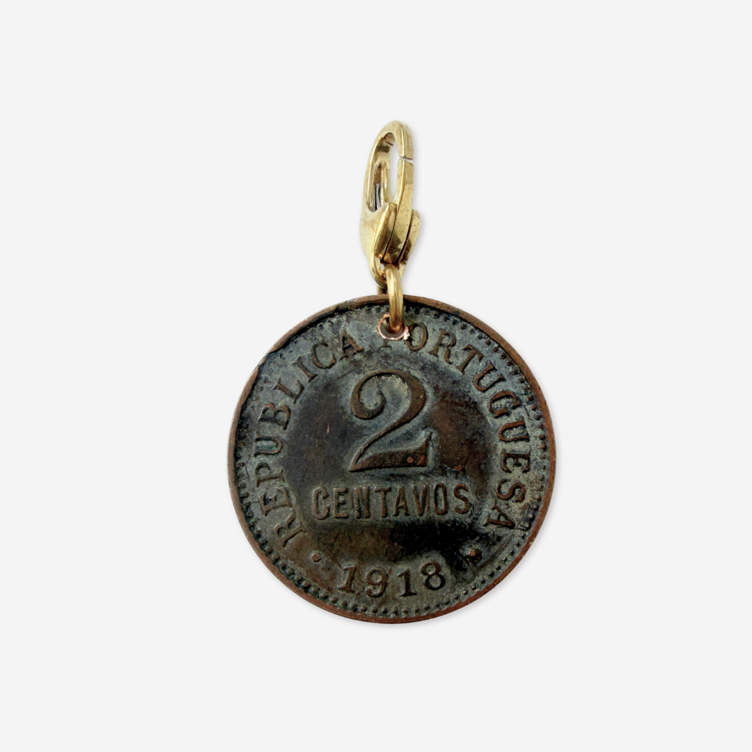 Antique 1918 Portuguese 2 Centavos coin charm