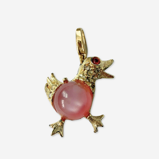 Refashioned vintage gold bird charm with pink and red stones