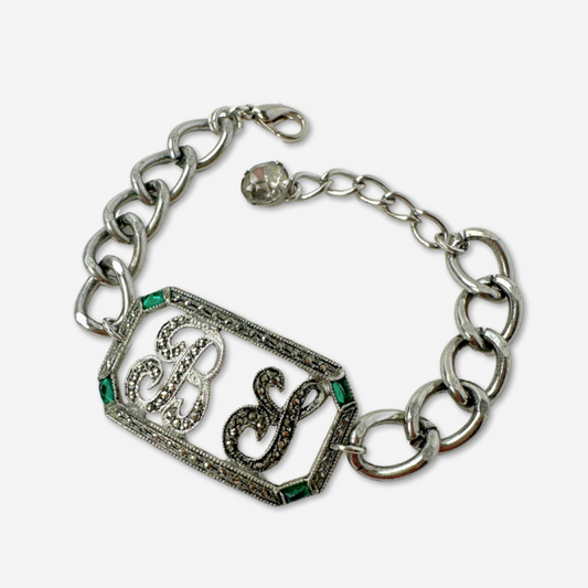 Refashioned vintage art deco marcasite B.S. monogram bracelet