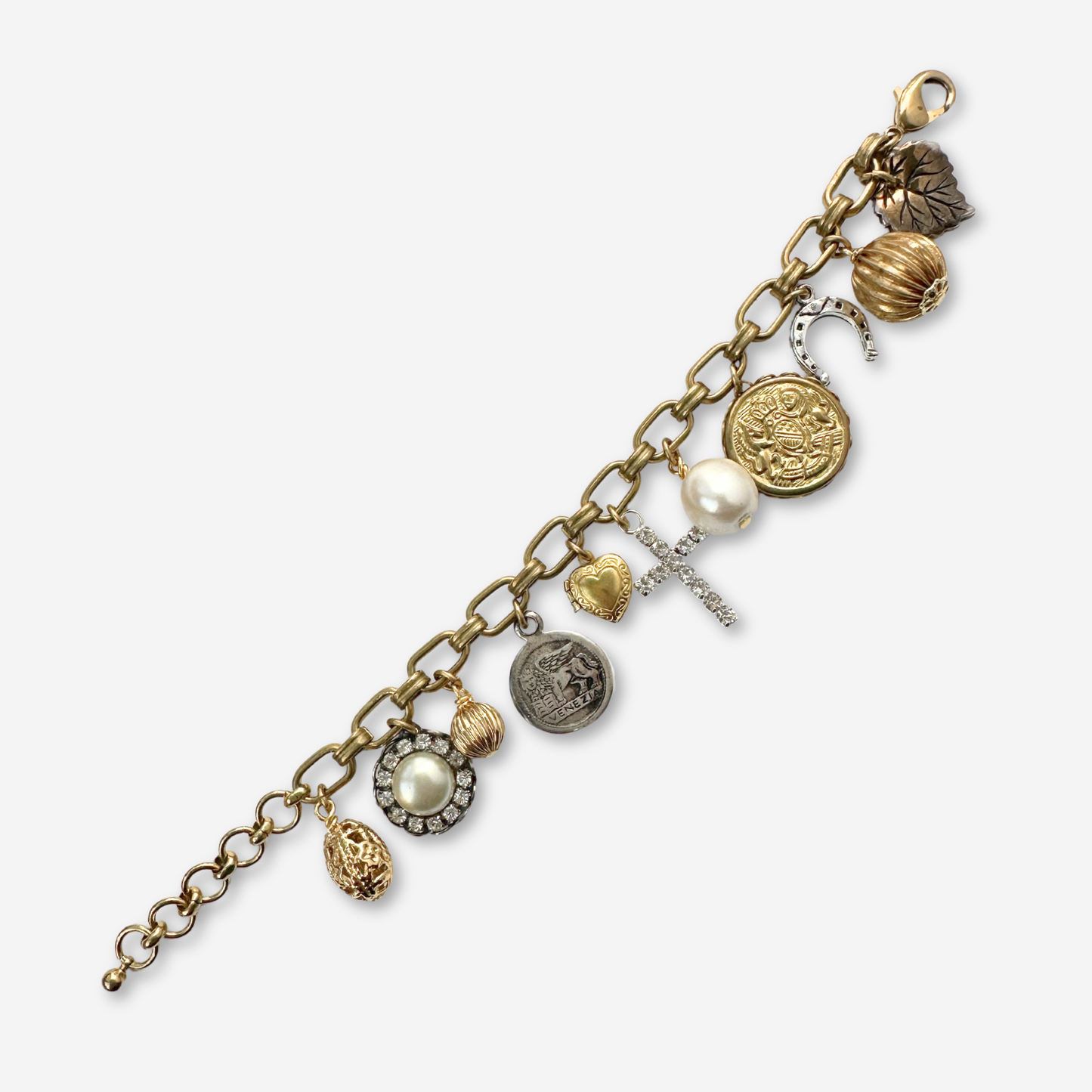 Repurposed vintage silver and brass charm bracelet