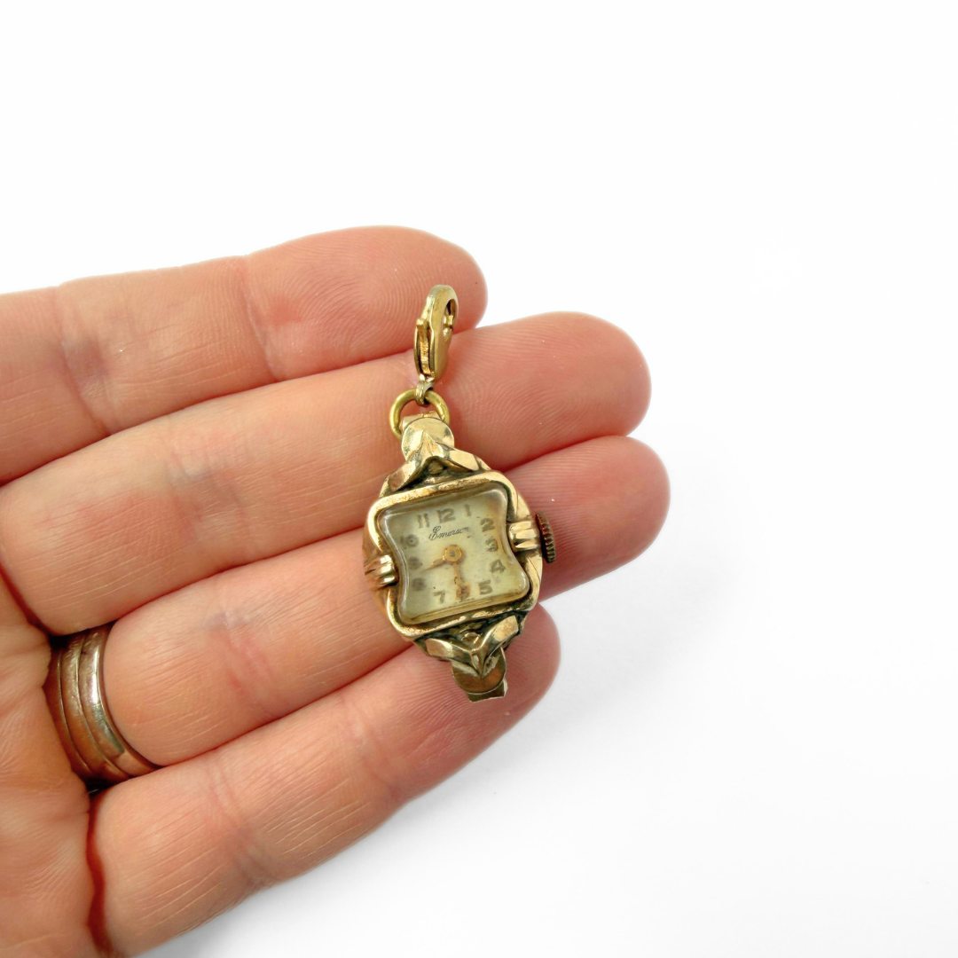 Vintage gold tone  "Emerson" watch face charm