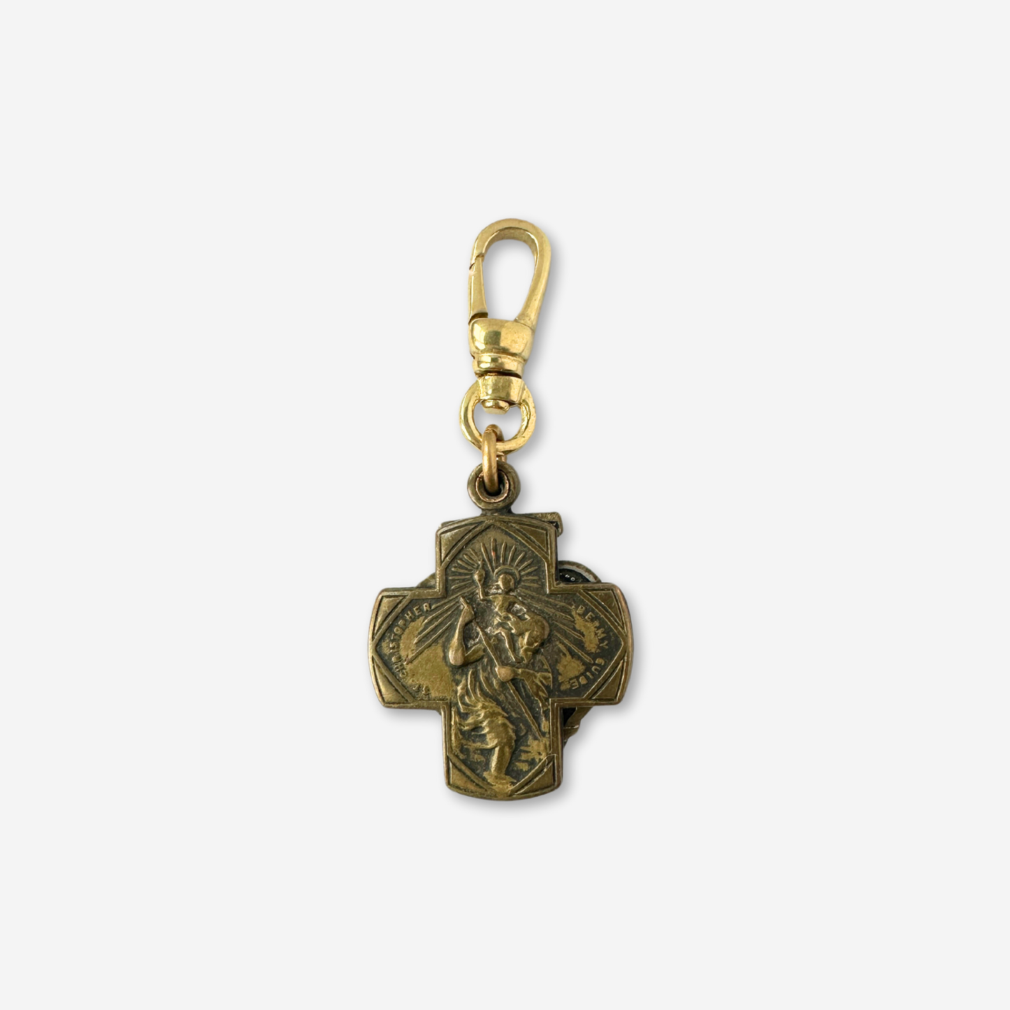 Unique vintage aged brass double swiveled St. Christopher charm