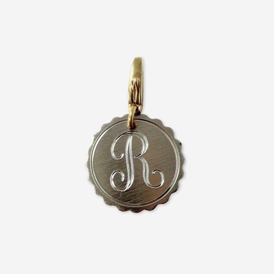 Vintage small silver scalloped letter "R" monogram charm