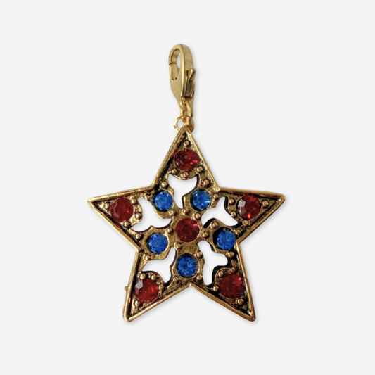 Large Refashioned Vintage Blue and Red Rhinestone Star Charm