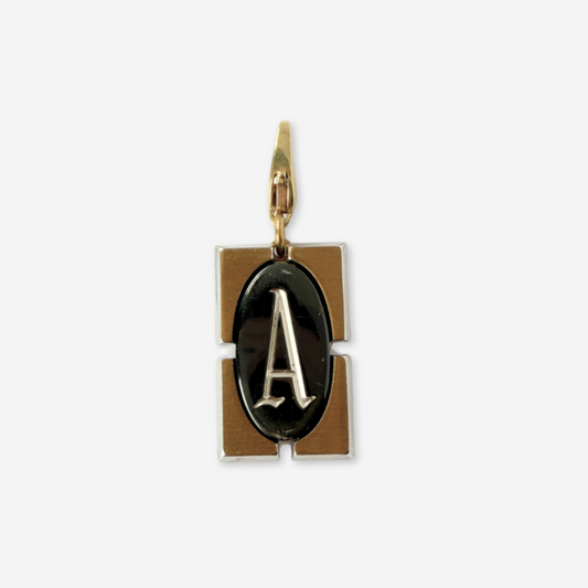 Vintage gold and hematite letter "A"  rectangular charm