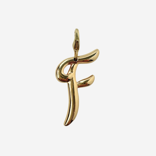 Large vintage shiny gold letter "F" charm