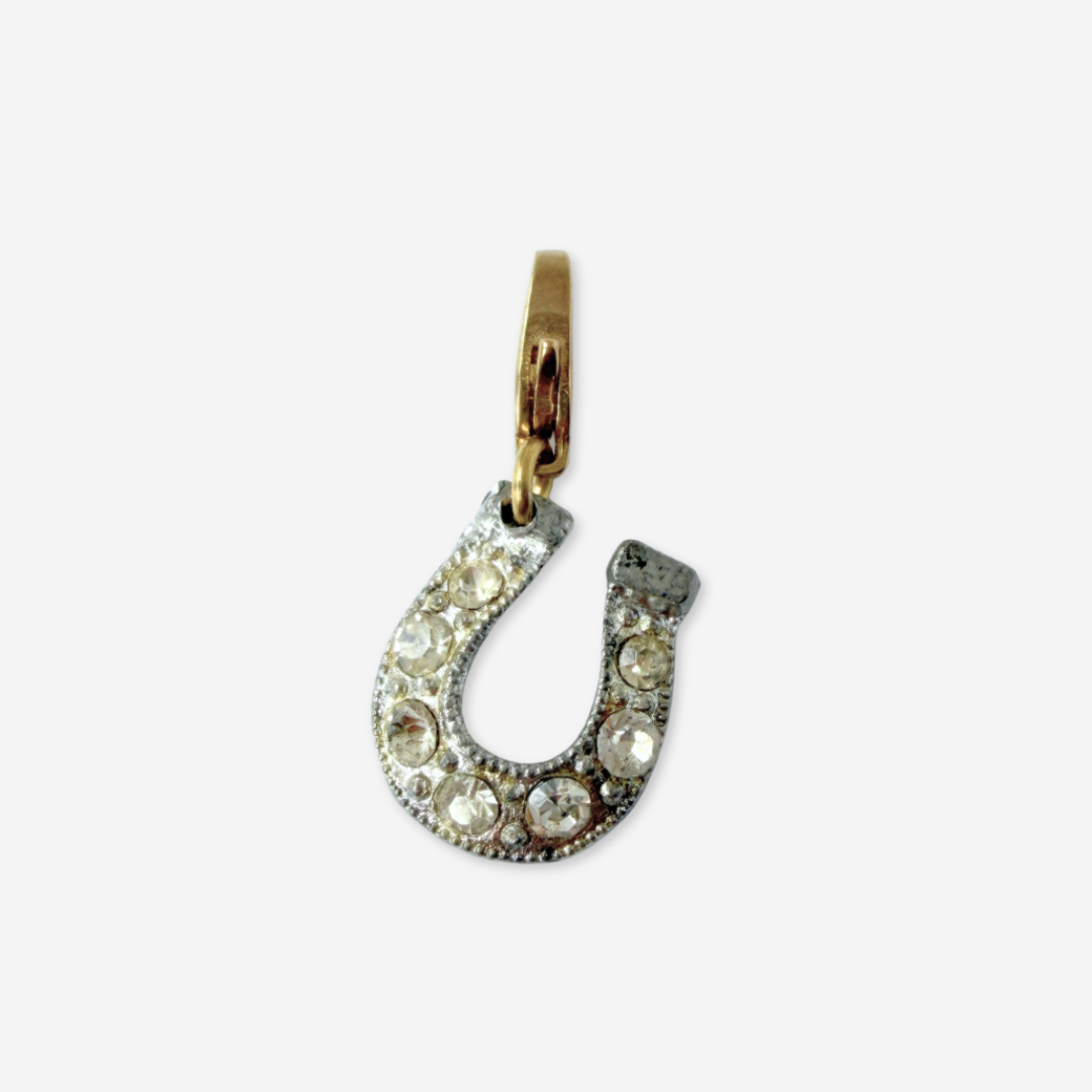 Vintage silver tone clear rhinestone horseshoe charm