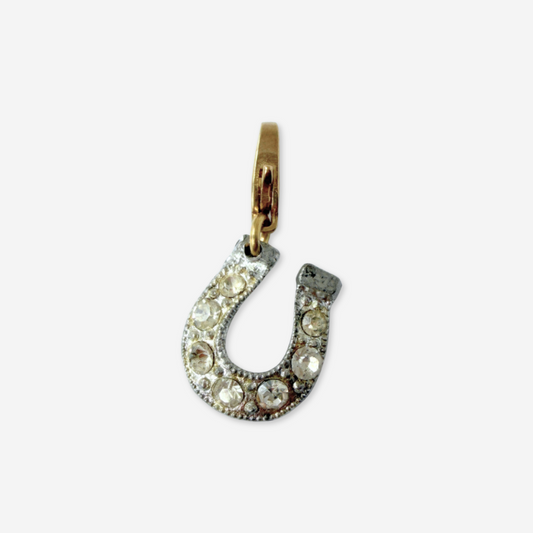 Vintage silver tone clear rhinestone horseshoe charm