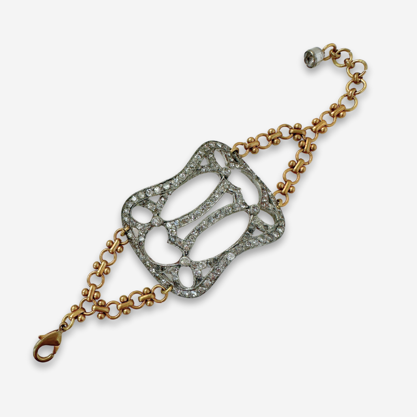 Refashioned Antique Rhinestone shoe Buckle bracelet with brass chain