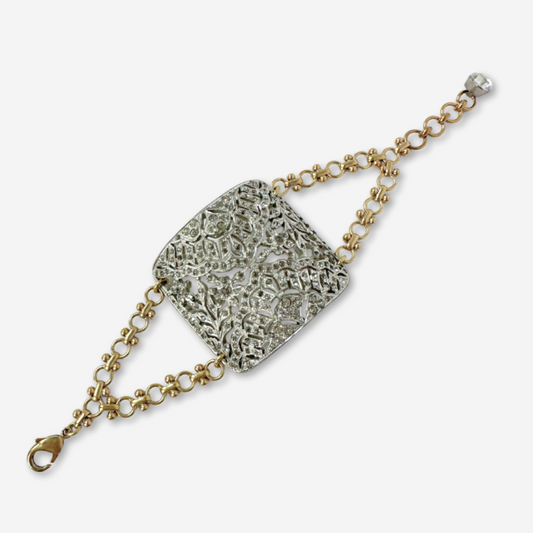 Refashioned Antique Rhinestone Shoe Buckle bracelet with brass chain
