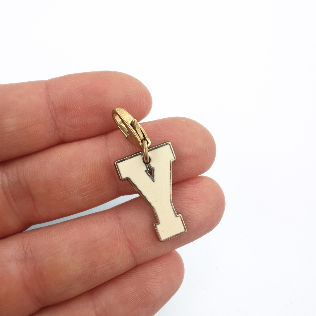 Vintage ivory enamel "Y" monogram charm