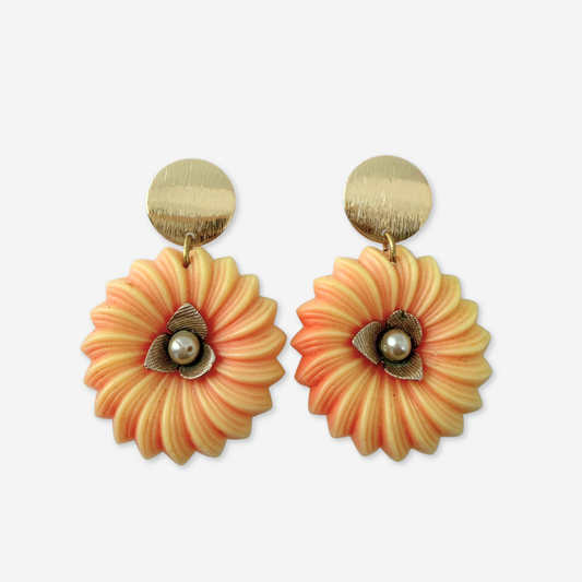 Large midcentury peachy plastic flower earrings