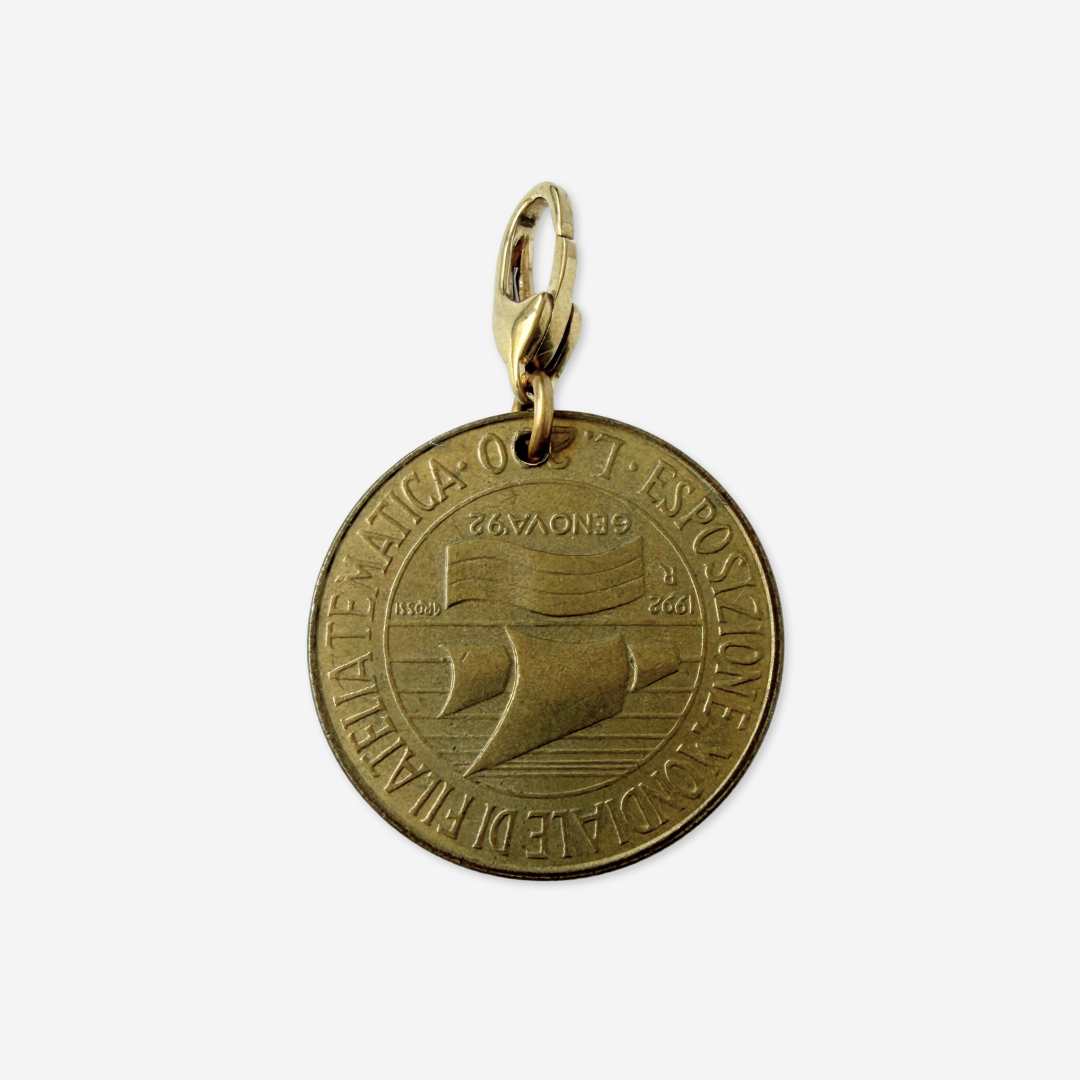 Vintage aged brass tone Italian Lire Coin Charm
