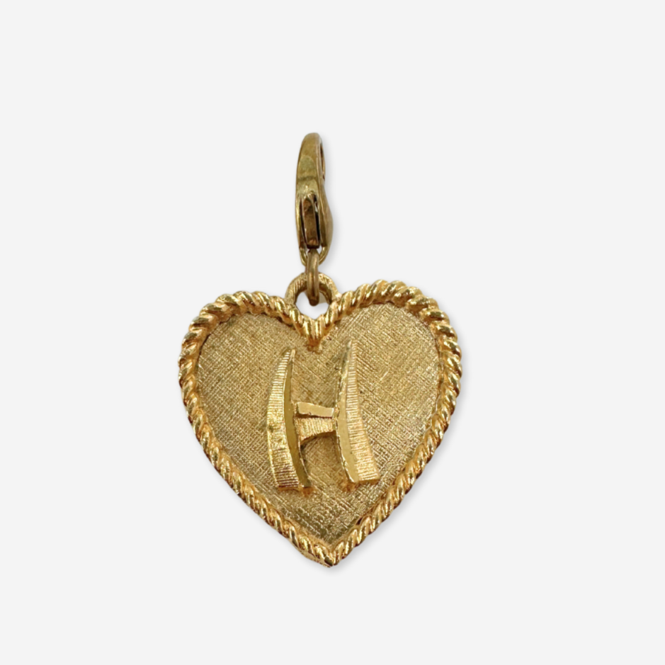 VIntage matte gold heart shaped "H" monogram charm