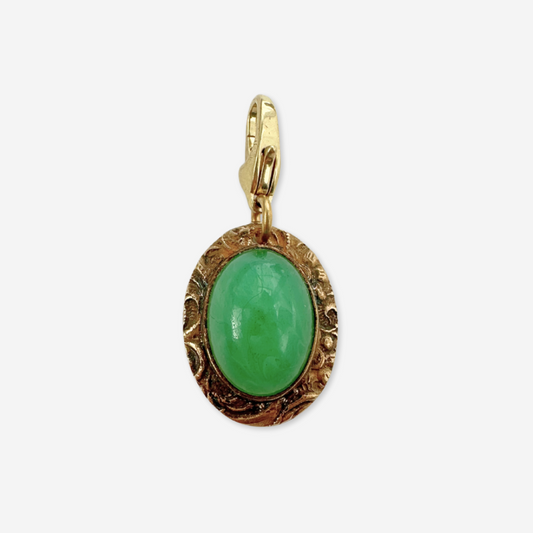 Vintage art nouveau oval jade stone and aged brass charm