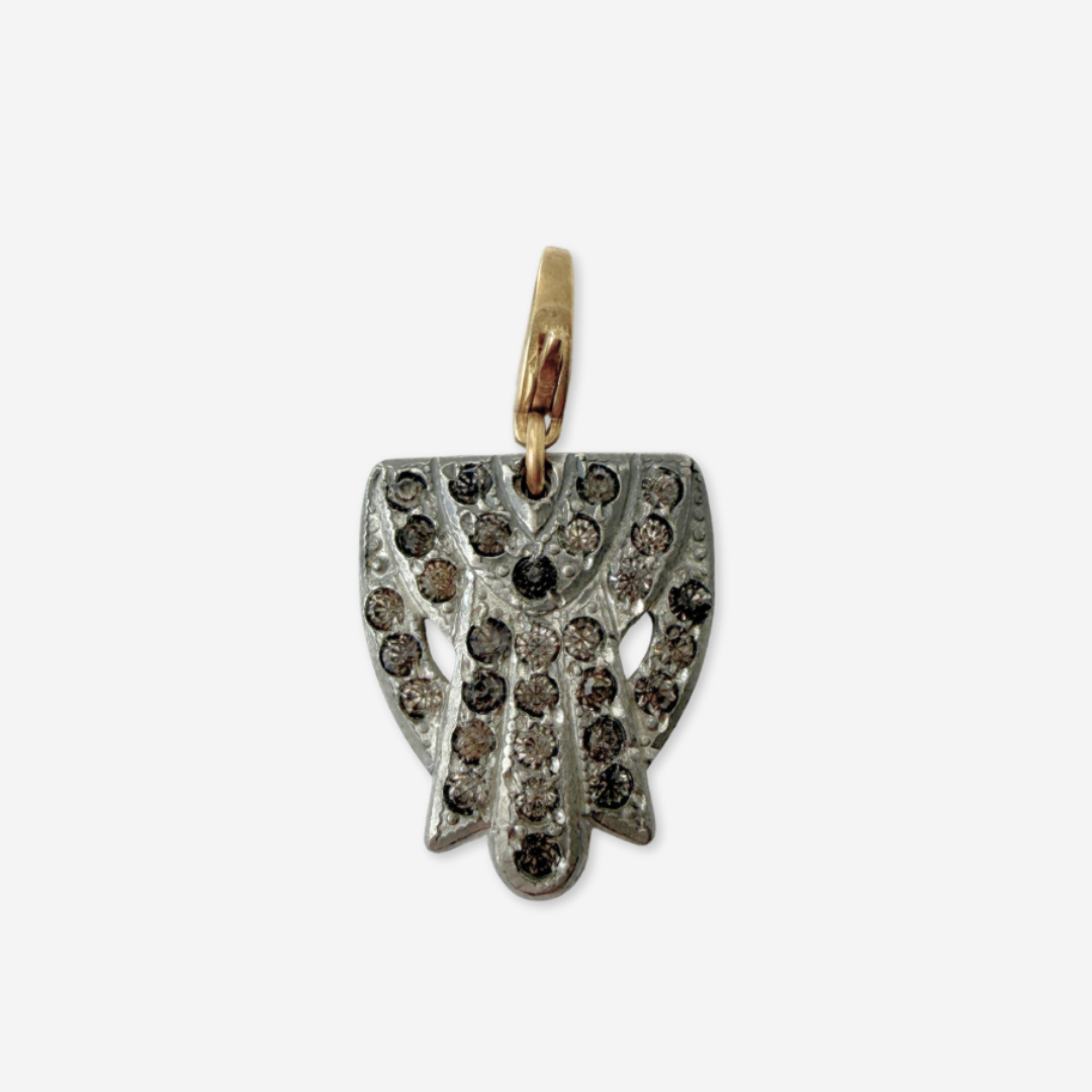 Vintage art deco silver rhinestone crest charm