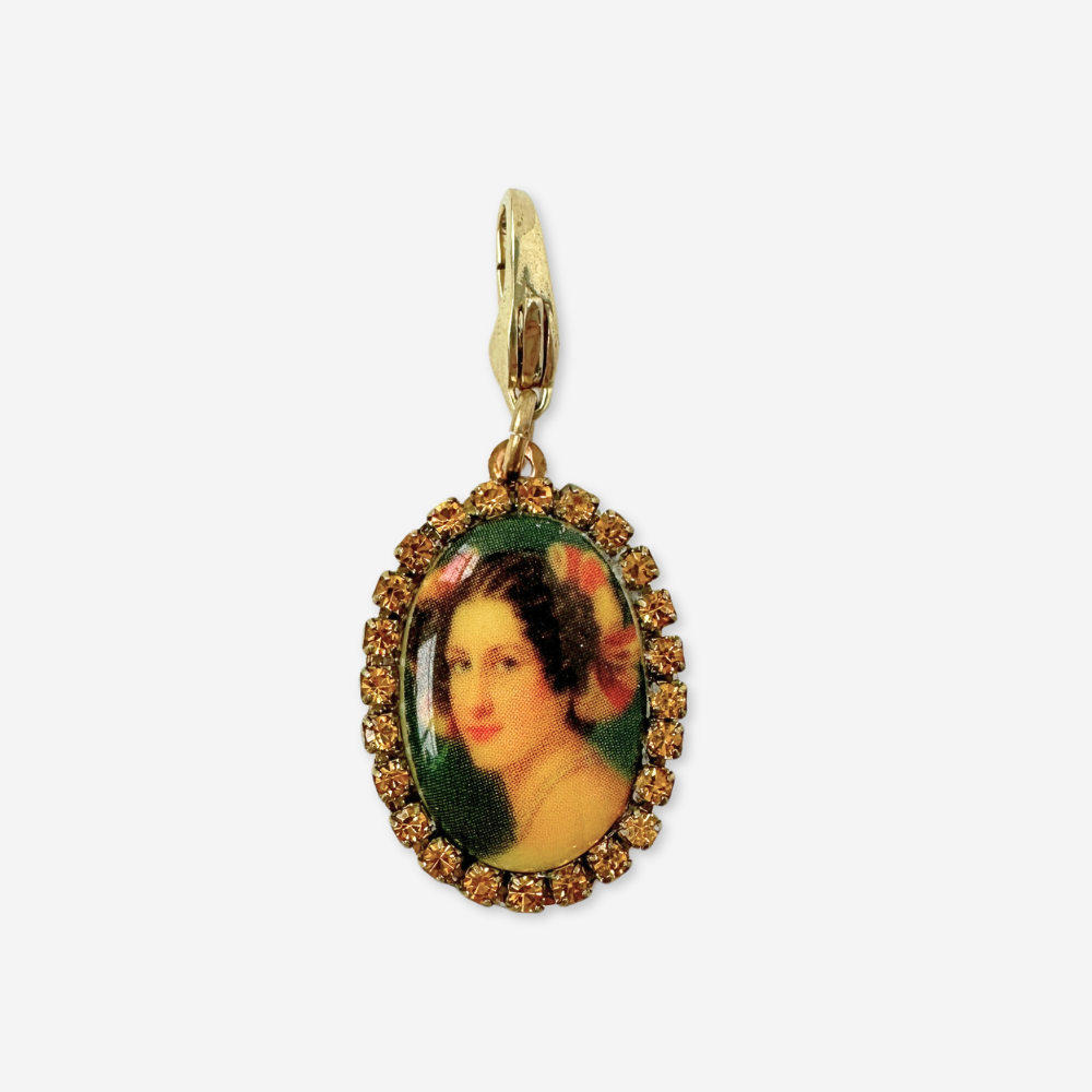 Refashioned vintage female portrait oval charm