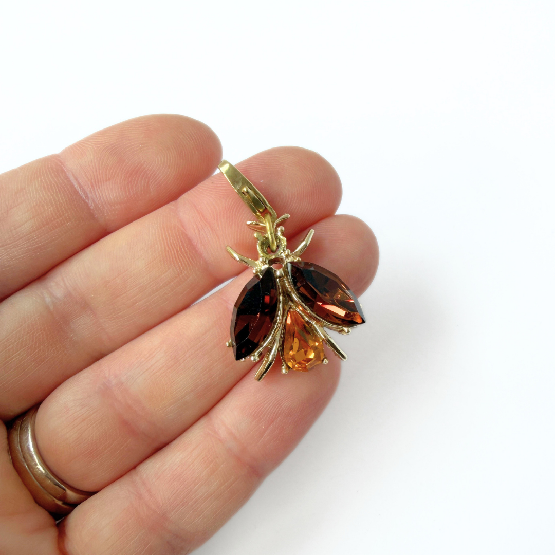 Refashioned vintage brown topaz insect charm