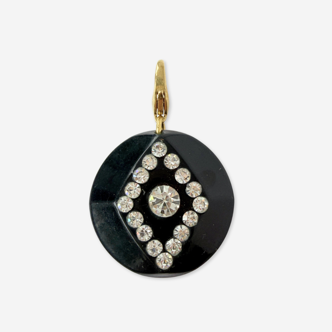 Large vintage dark navy and rhinestone button charm