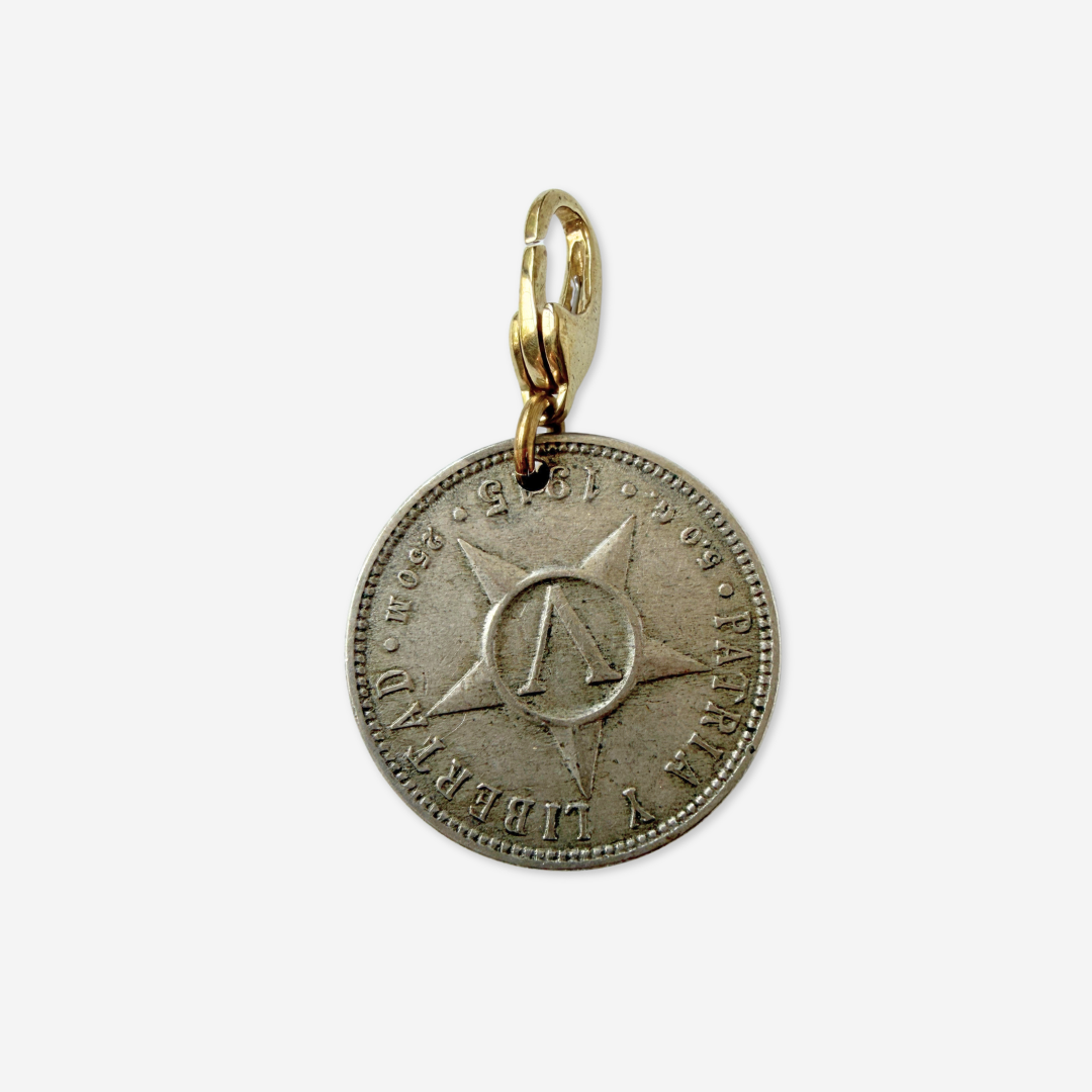 Antique 1915 Cuban 5 Centavos coin charm