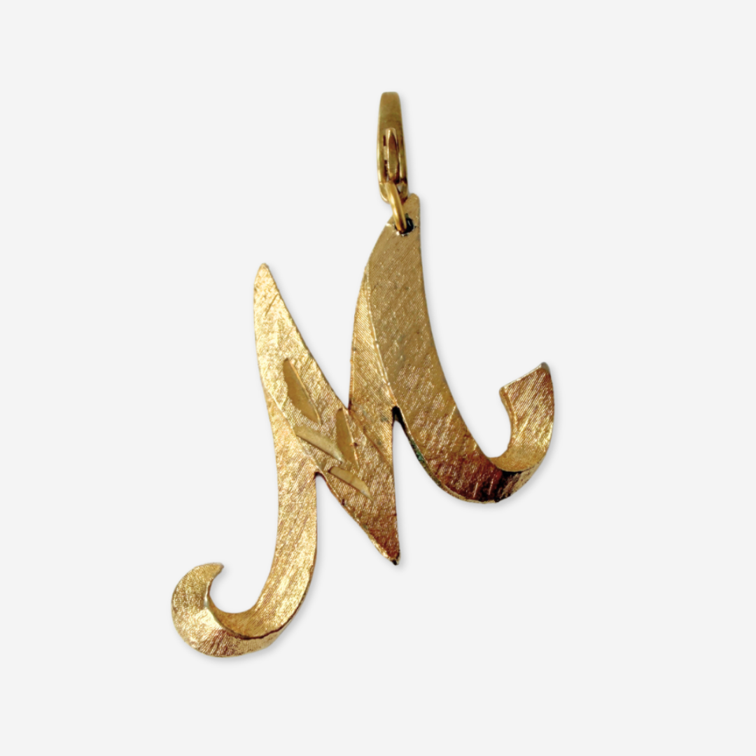 Large repurposed vintage gold tone "M" monogram charm