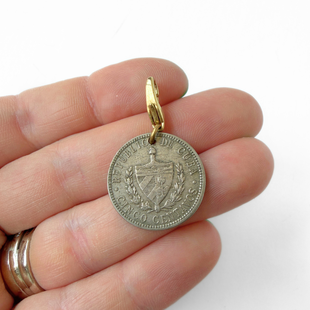 Antique 1915 Cuban 5 Centavos coin charm