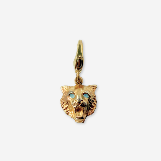 Small vintage gold tone tiger cat face charm