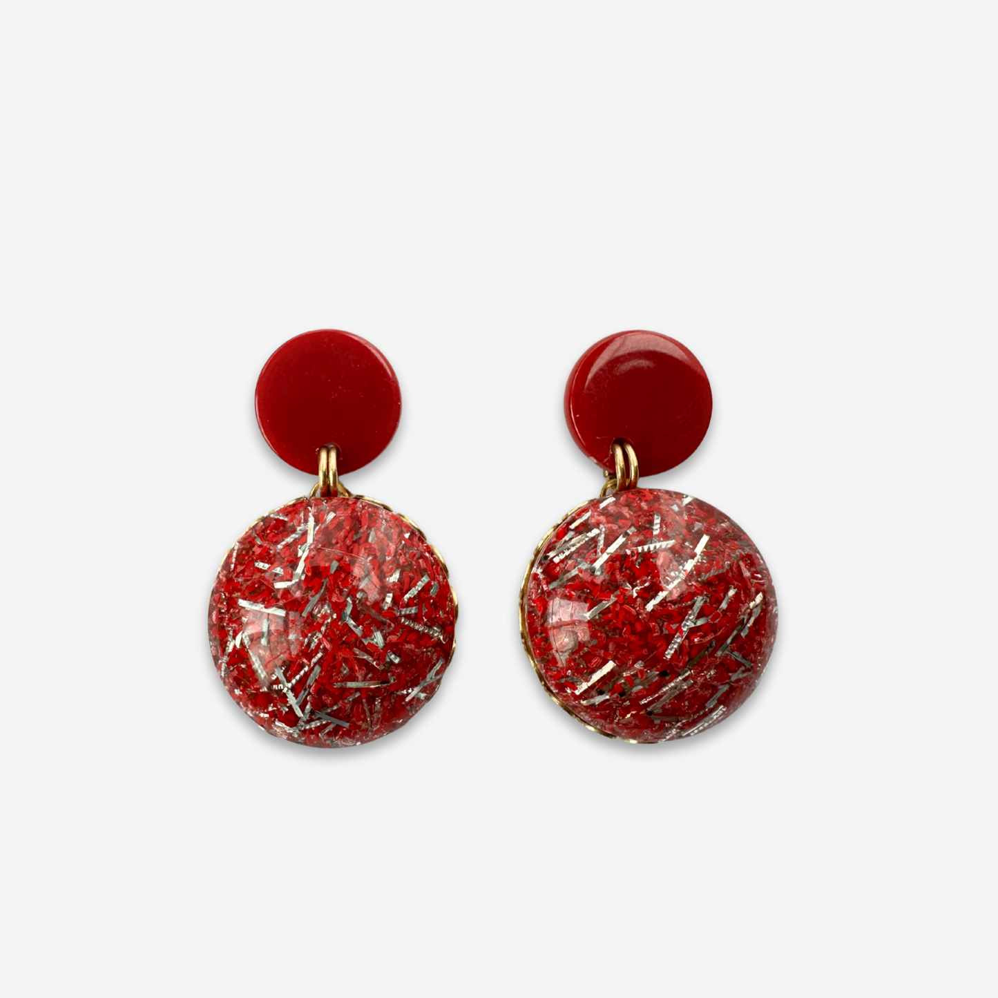 Refashioned vintage red lucite confetti drop earrings