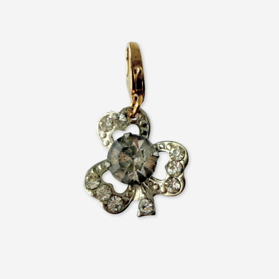 Refashioned Vintage Clear Rhinestone Clover Charm