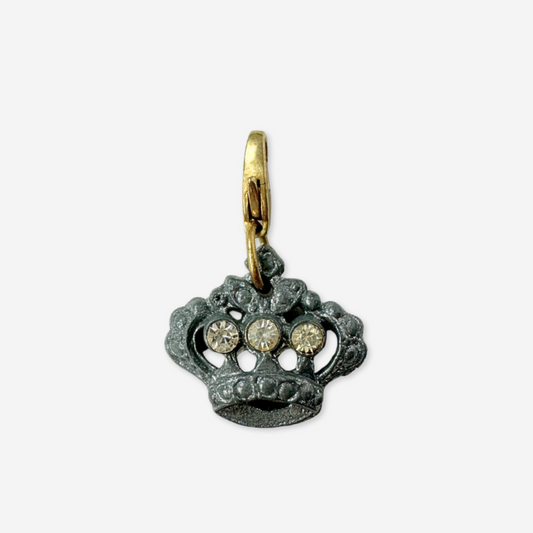 Vintage aged silver and rhinestone crown charm