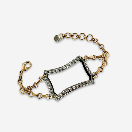 Repurposed vintage Rhinestone open buckle bracelet with brass rolo chain