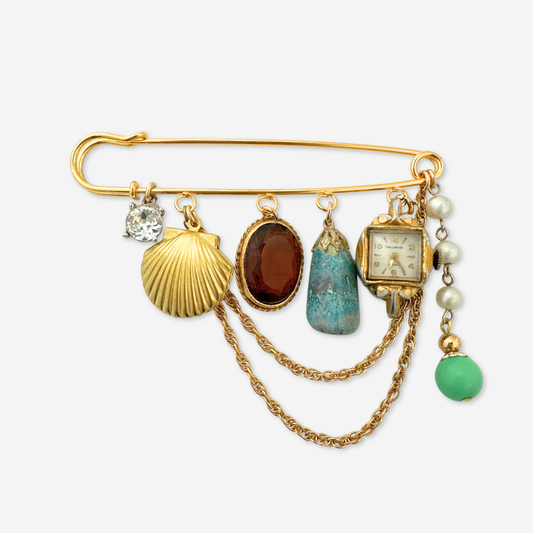 Vintage Charm Safety Pin Brooch