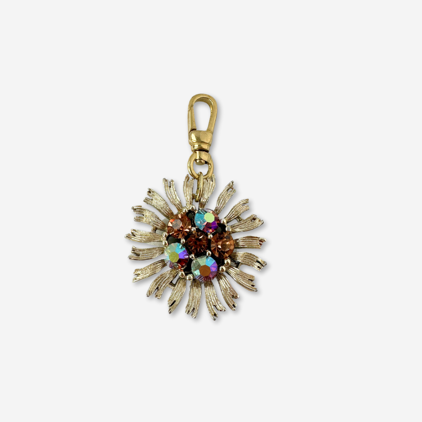 Vintage iridescent topaz rhinestone sunflower charm