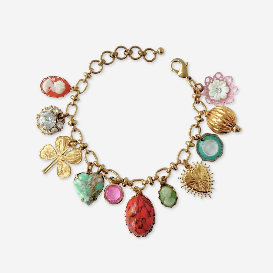 Multicolor repurposed vintage mixed charm bracelet