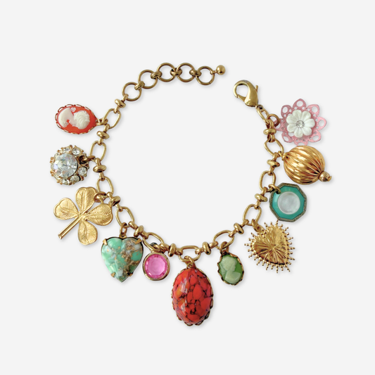 Multicolor repurposed vintage mixed charm bracelet