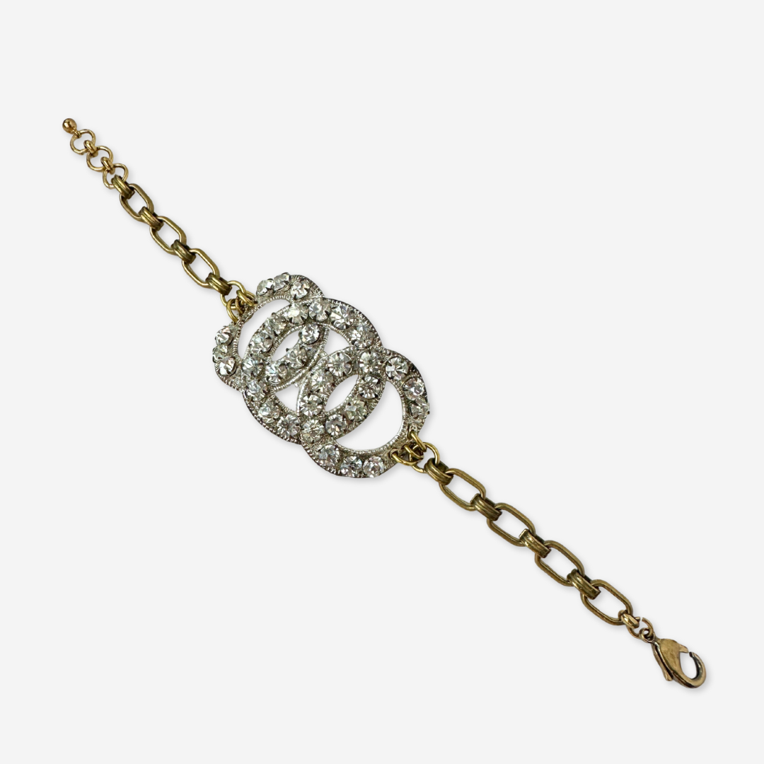 Repurposed vintage Austrian rhinestone intertwining rings bracelet