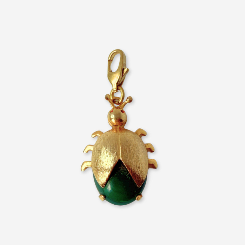Refashioned vintage green and gold ladybug charm