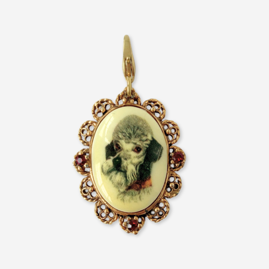 Refashioned vintage oval poodle portrait charm