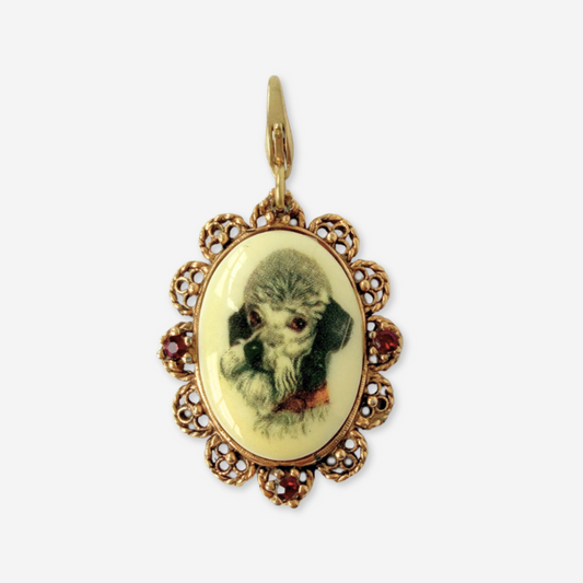 Refashioned vintage oval poodle portrait charm
