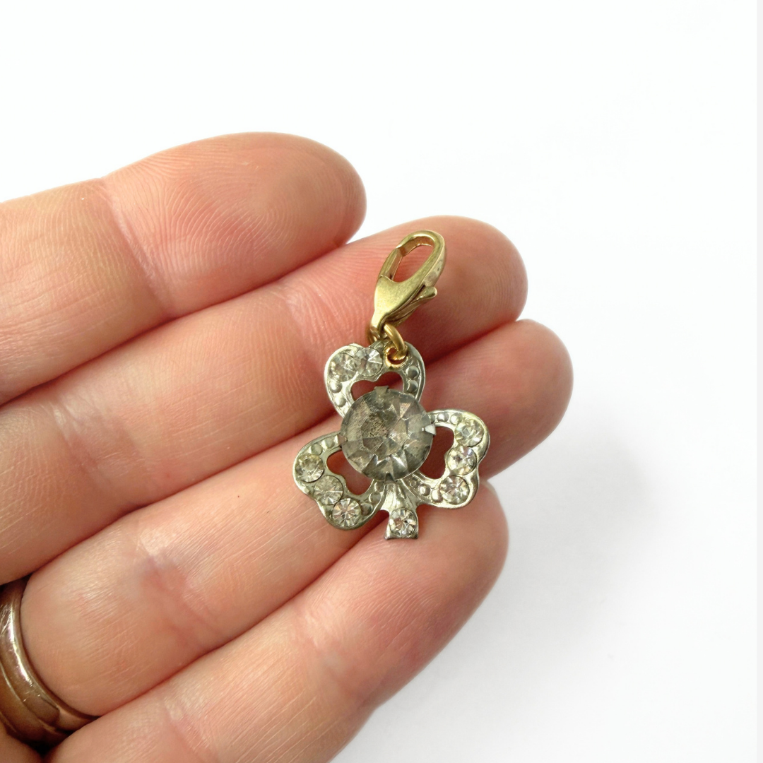 Refashioned Vintage Clear Rhinestone Clover Charm