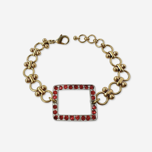 Refashioned vintage red rhinestone rectangle link bracelet