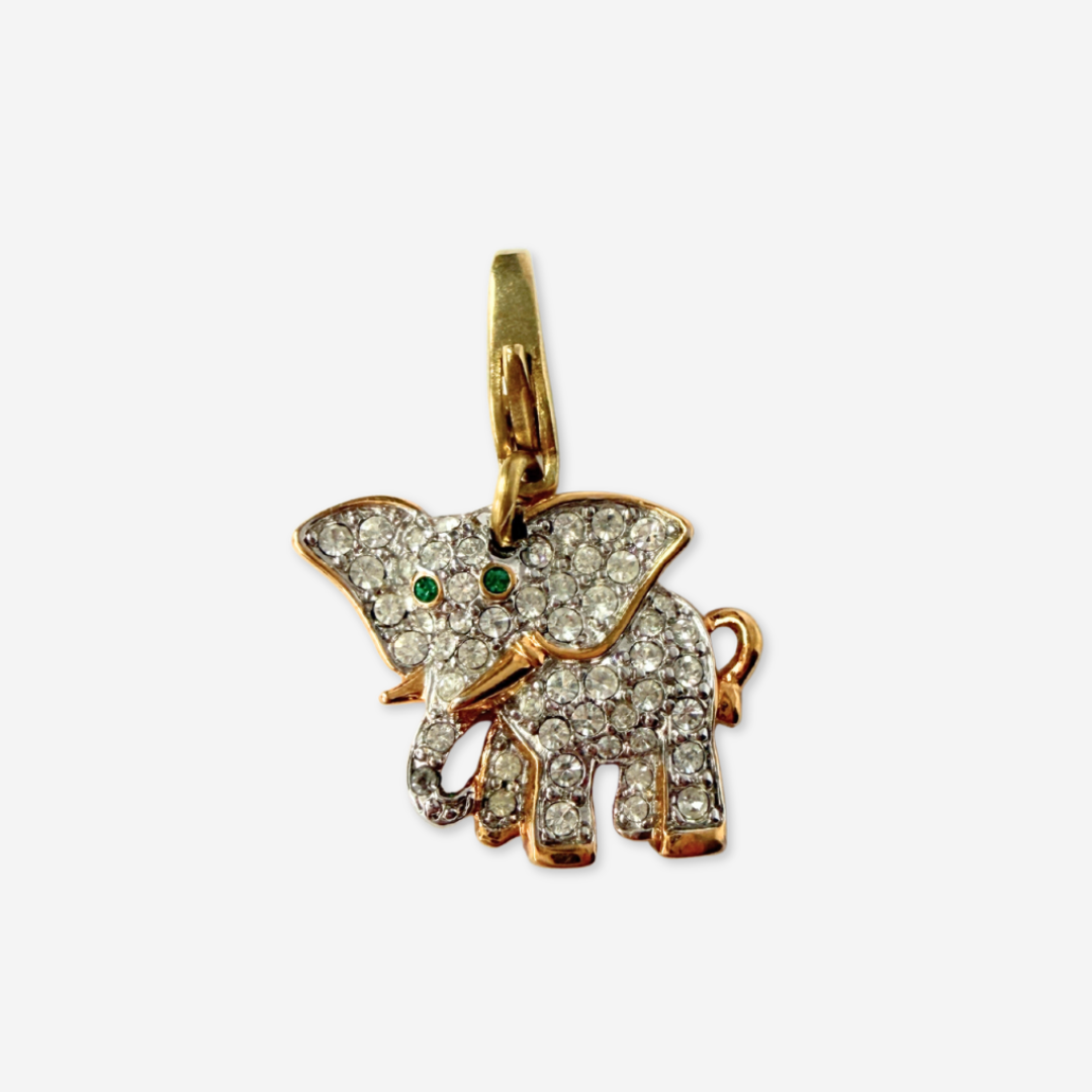 Refashioned Vintage clear rhinestone elephant charm