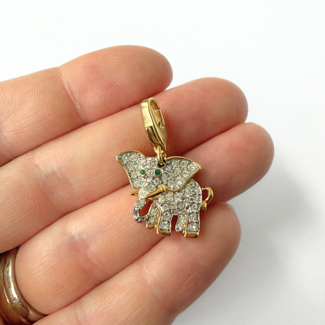 Refashioned Vintage clear rhinestone elephant charm