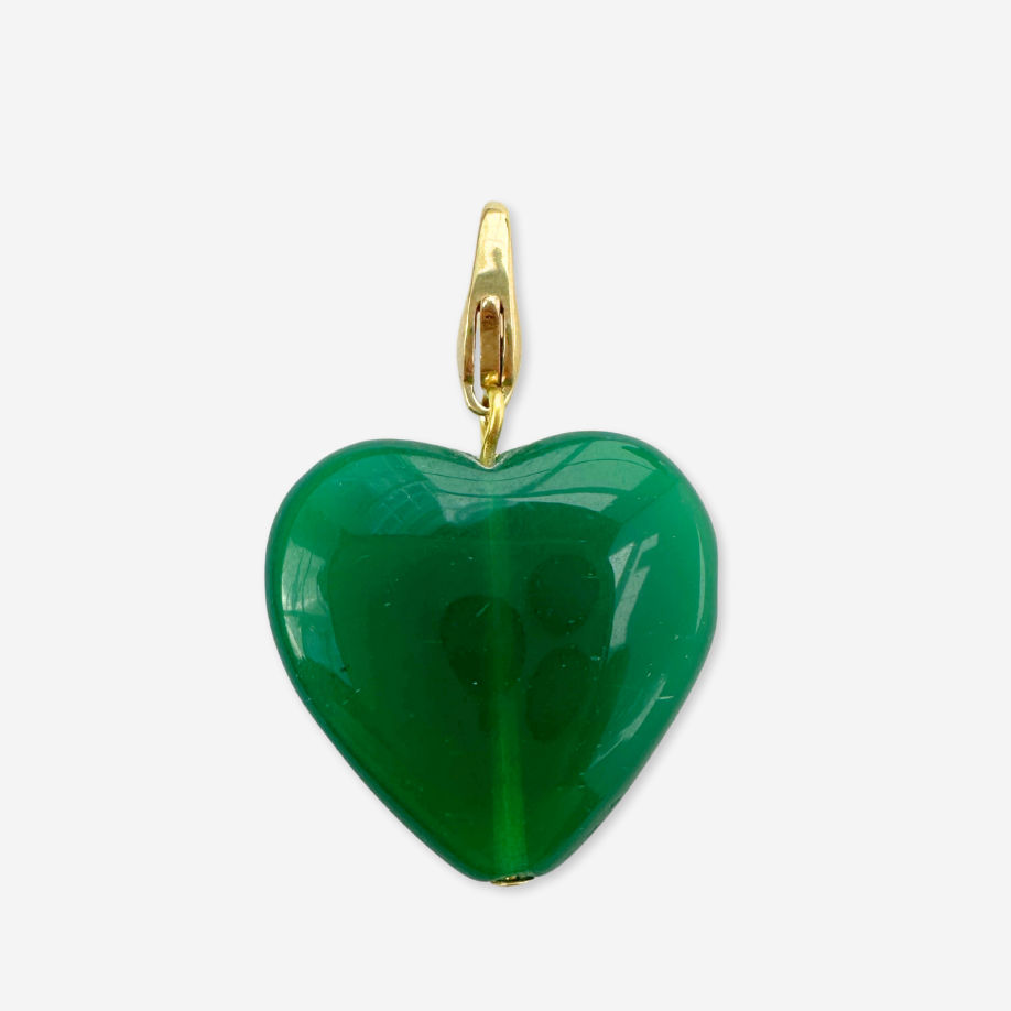 Vintage green jade puffy heart charm