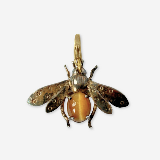 Large refashioned vintage bee charm with tigers eye center