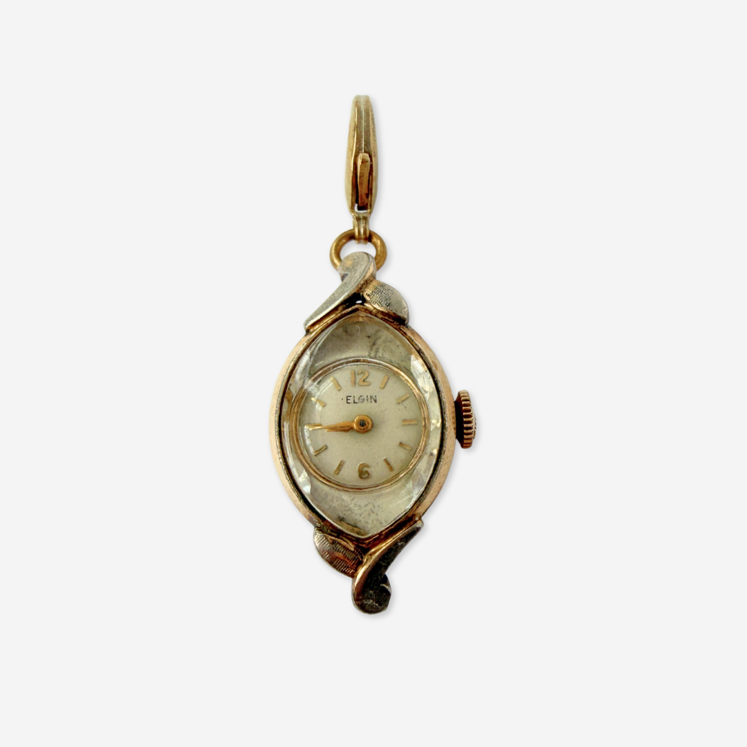 Vintage gold tone  "Elgin" watch face charm