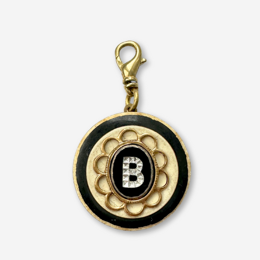 Vintage letter "B" black and ivory layered button charm