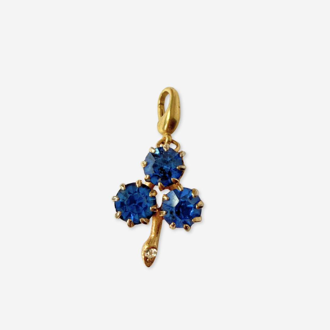 Refashioned Vintage Small Blue Rhinestone Clover Charm