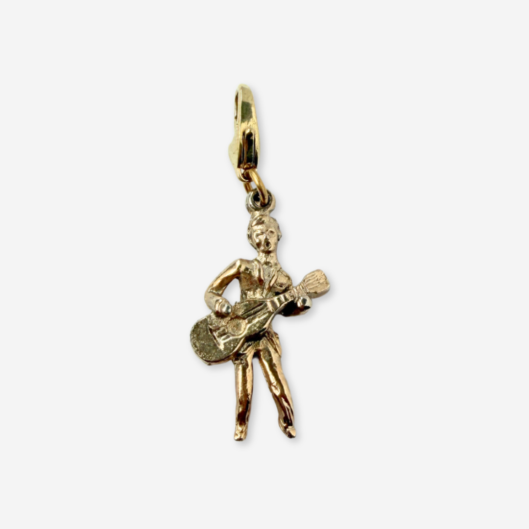 Vintage muted gold guitar player charm