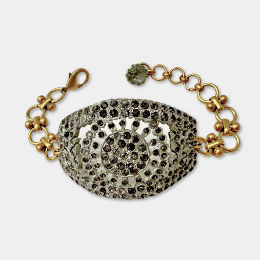 Refashioned Antique oblong Rhinestone shoe Buckle bracelet with brass chain